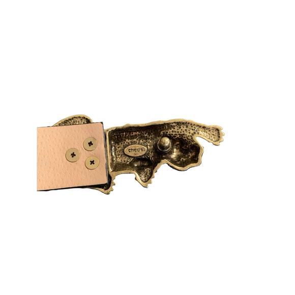 CHICO'S S SMALL Black & Gold Leopard Stones Jewels Women's Belt - Picture 6 of 9